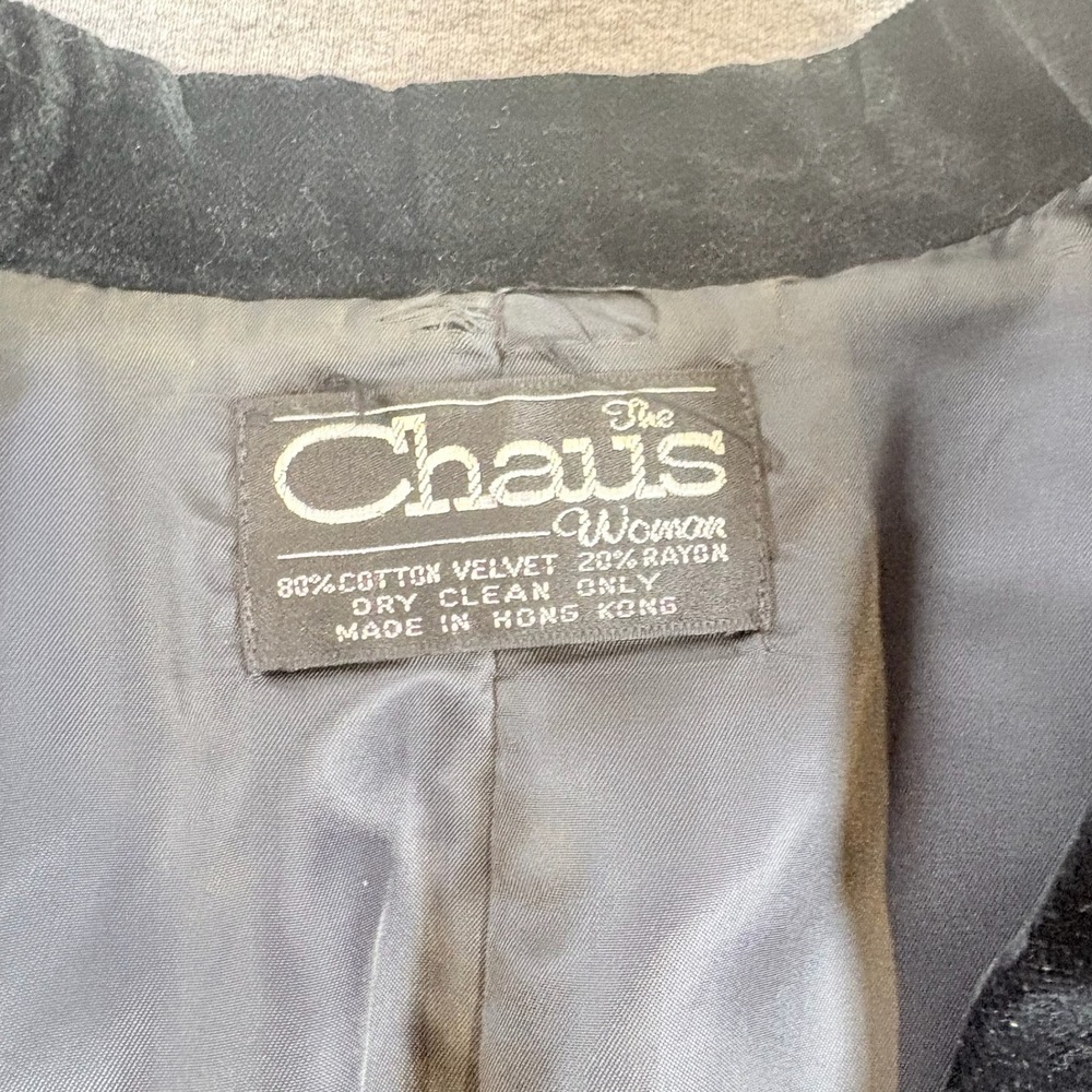The Chaus Woman Blazer Womens L Black Cotton Velvet Single Button Vintage Jacket - Picture 3 of 6